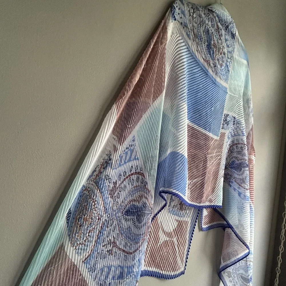 Chicos Womens Blue Brown Paisley Patchwork Pleated‎ Wrap Scarf One Size